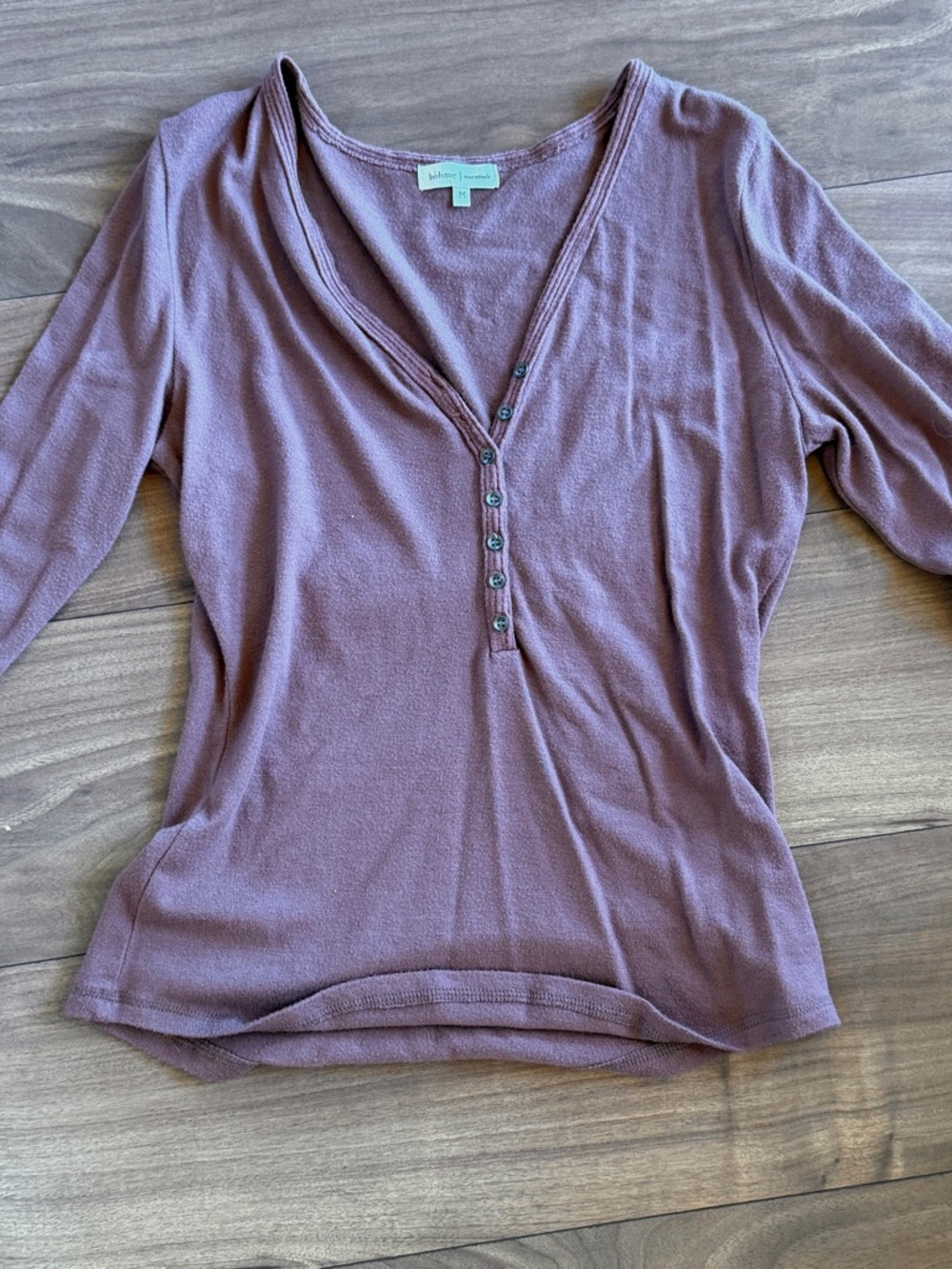 Bohme Essentials Mauve Button-Front Henley Knit Top